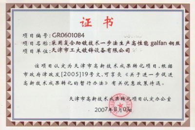 Certificate for Application of High Technology