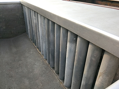 Interior of electric immersion heated ceramic galvanizing kettle